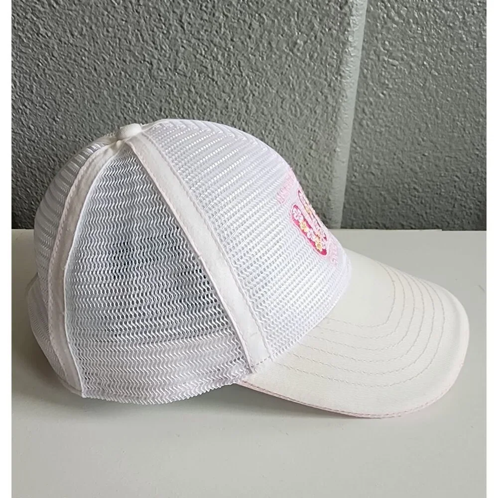 Universal Studios White &‎ Pink Mesh Trucker Hat With Floral US Embroidery
